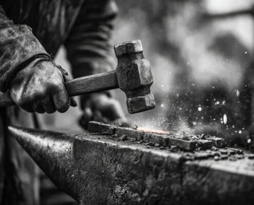 Schmied formt glühendes Metall am Amboss | Jobs Landwirtschaft
